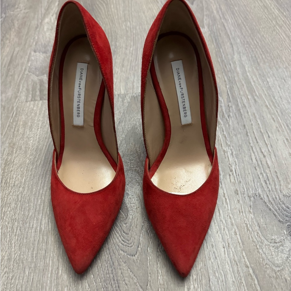 Diane Von Furstenberg Scarlet Suede Heels